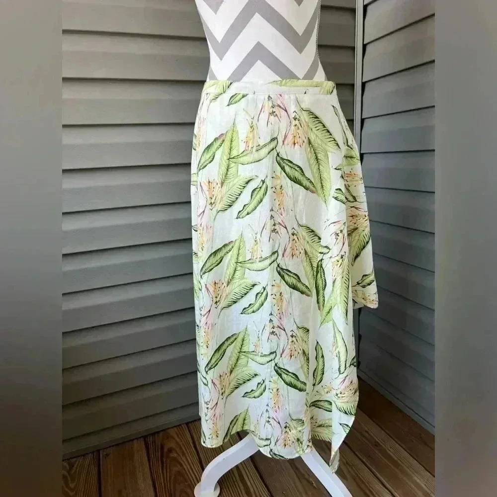 BCBGMAXAZRIA TROPICAL-PRINT ASYMMETRICAL MIDI SKIRT IN MULTI BIRD PRINT Sz M - Picture 12 of 12